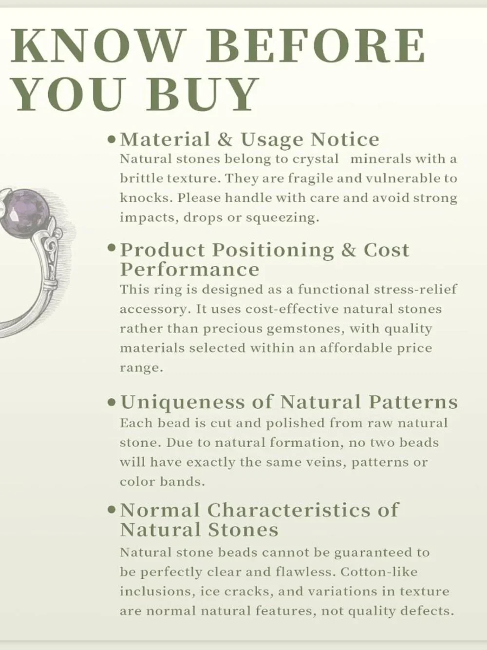 Natural Gemstone Decompression Swivel Ring - 925 Sterling Silver Anxiety Relief